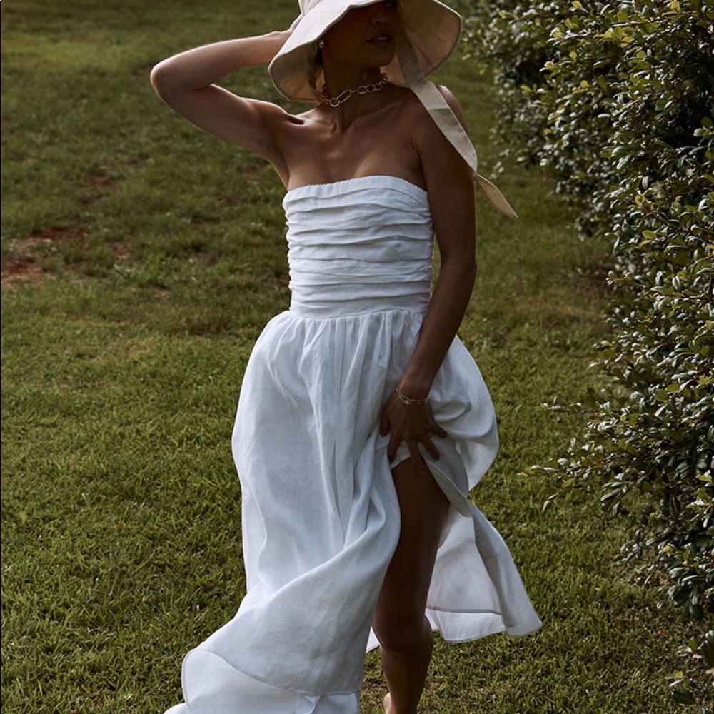 Dissh LEXI WHITE LINEN MIDI DRESS NWT
